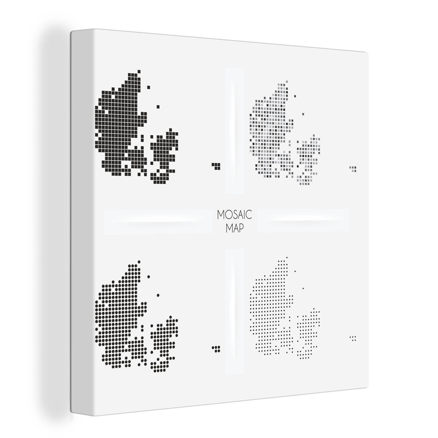 OneMillionCanvasses® Leinwandbild Schwarz-Weiß-Abbildung von Dänemark in vier verschiedenen Farben, (1 St), Leinwand Bilder für Wohnzimmer Schlafzimmer