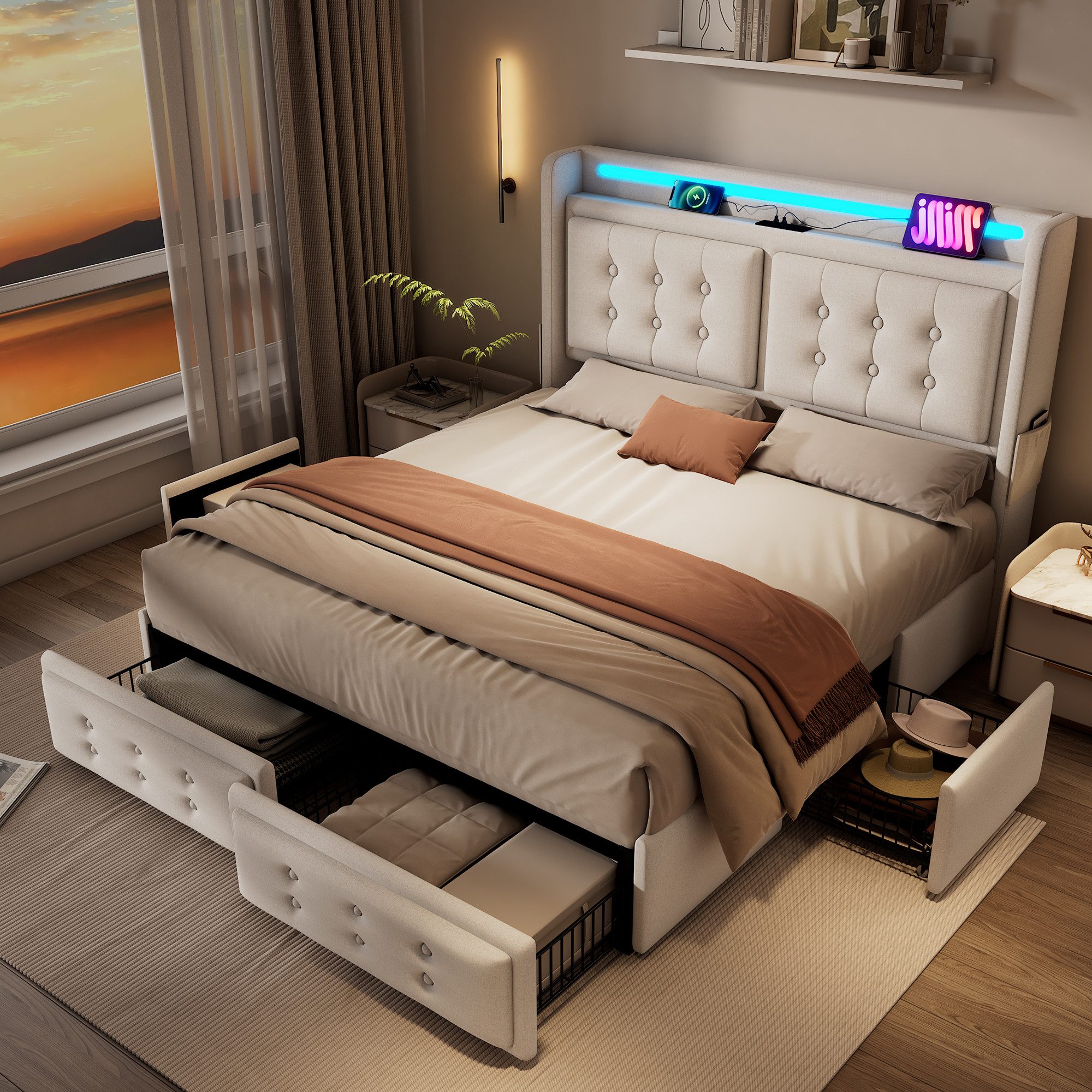 HAUSS SPOLE Polsterbett 180x200cm mit Led-Kopfteil, günstig online kaufen