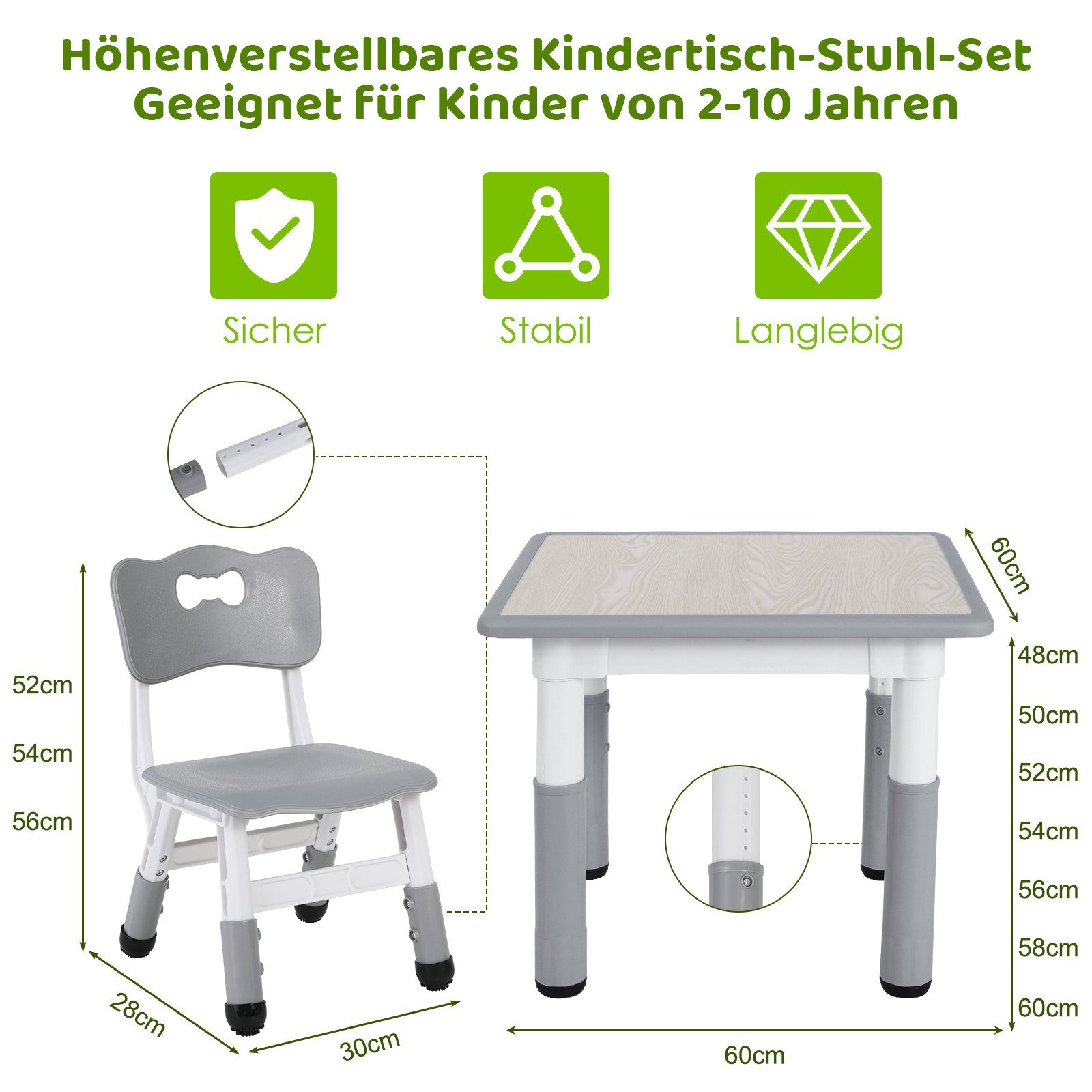 TLGREEN Kindersitzgruppe Kindertisch mit 4 Stühlen, Kindermöbel