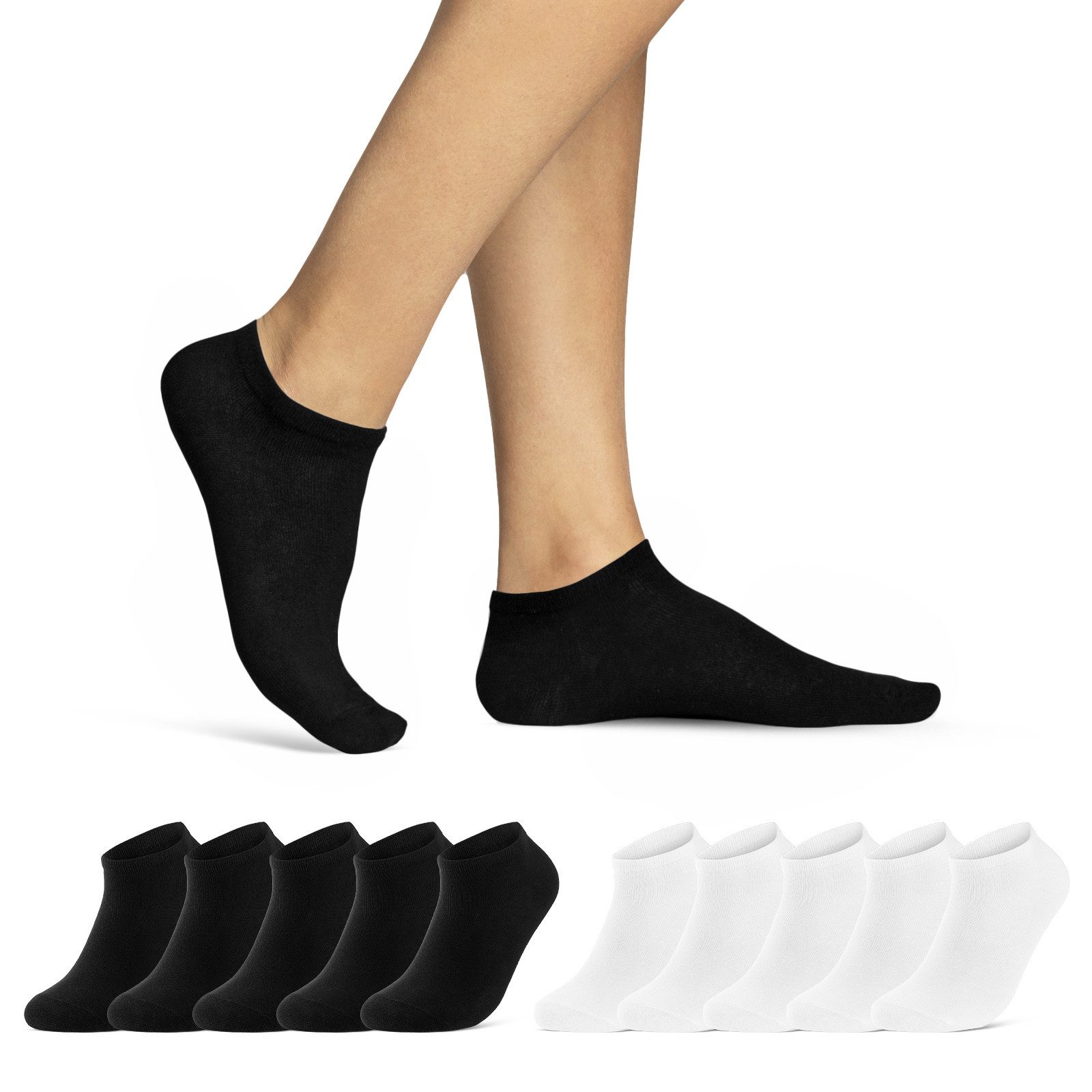 sockenkauf24 Sneakersocken 10, 20, 30 Paar Sneaker Socken Damen & Herren Schwarz Weiß Grau (5xSchwarz, 5xWeiß, 10-Paar, 39-42) Baumwolle - 16900 WP