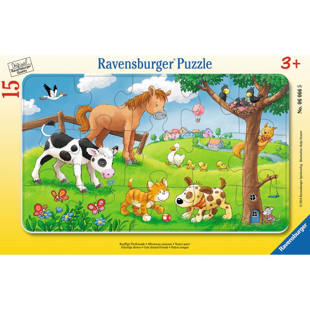 Ravensburger Rahmenpuzzle Knuffige Tierfreunde - 15 Puzzleteile Rahmenpuzzle