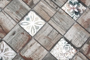 Mosani Mosaikfliesen Glasmosaik Mosaikfliese Medio Vintage beige Holzoptik Ornament