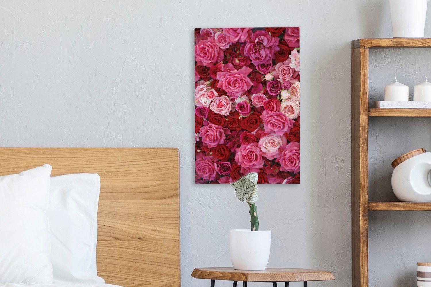 Rot, Leinwandbild OneMillionCanvasses® - Gemälde, fertig Zackenaufhänger, Leinwandbild (1 20x30 bespannt Rosa St), inkl. Rosen - cm