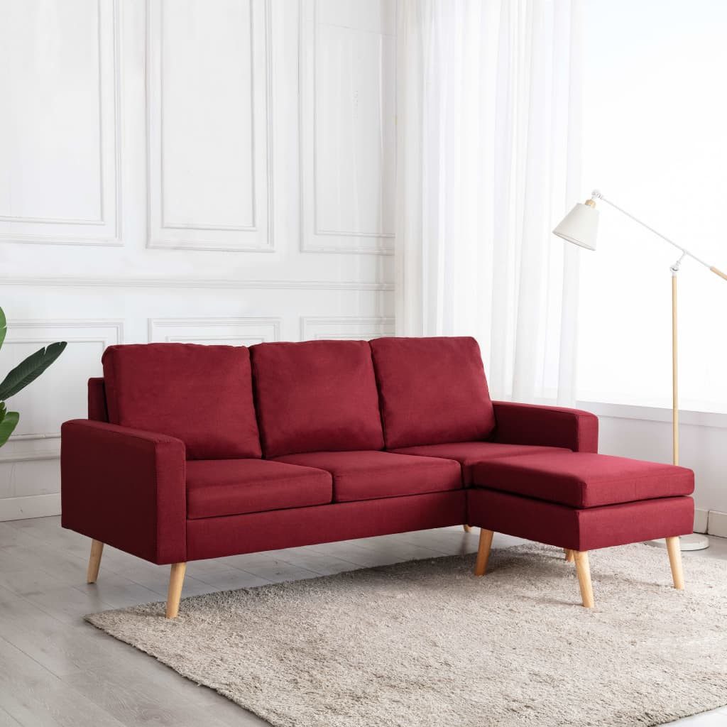 vidaXL Sofa 3-Sitzer-Sofa mit Hocker Weinrot Stoff Couch günstig online kaufen