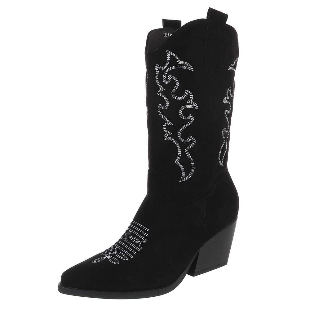 Ital-Design Cowboystiefel mit Blockabsatz und kunstvollen Details Westernstiefel (91409497) Blockabsatz Stiefel in Schwarz