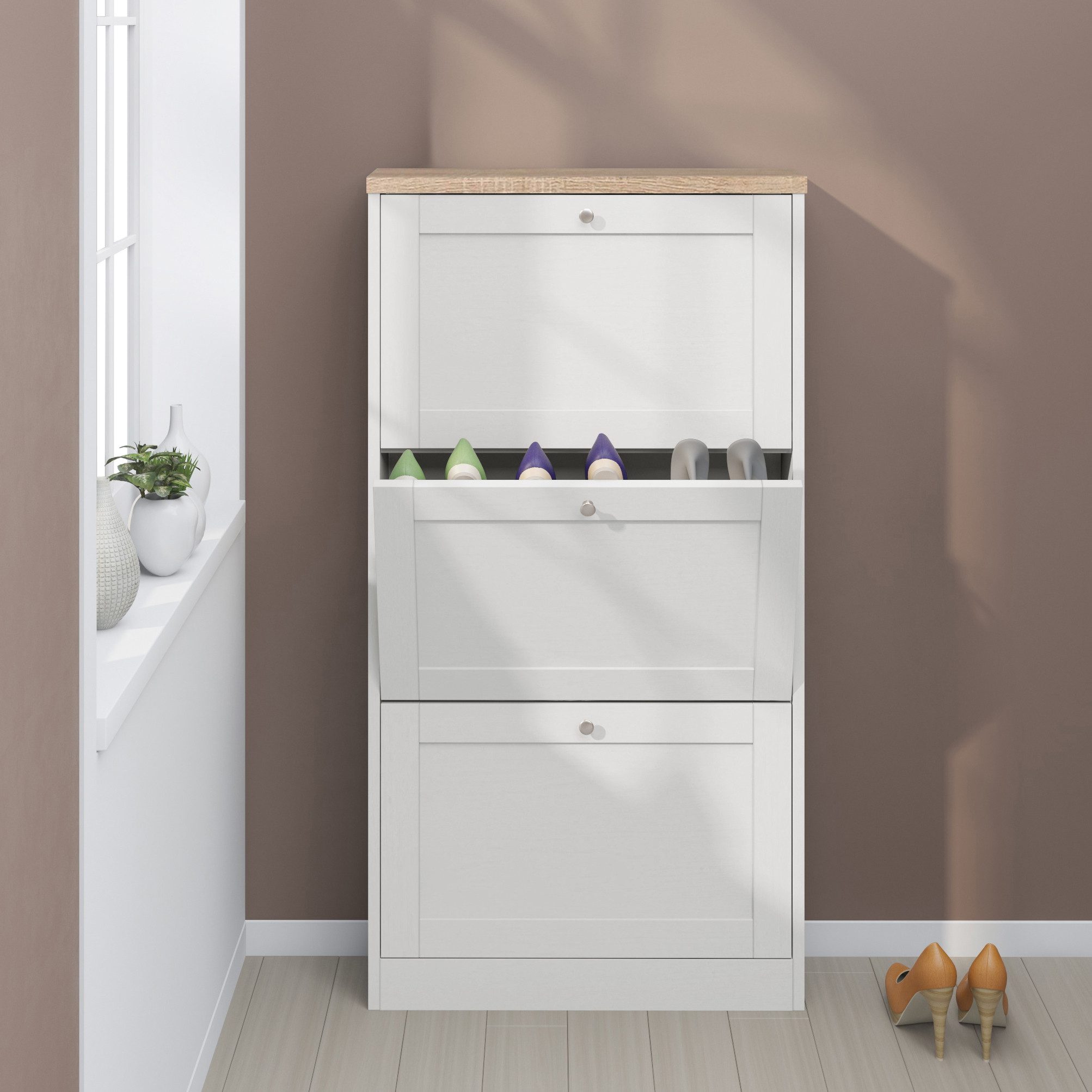 OTTO home Schuhschrank Heide Breite 70 cm, mit 3 Klappen und Facettenfront, Höhe ca. 130 cm – Bild 2 von 5