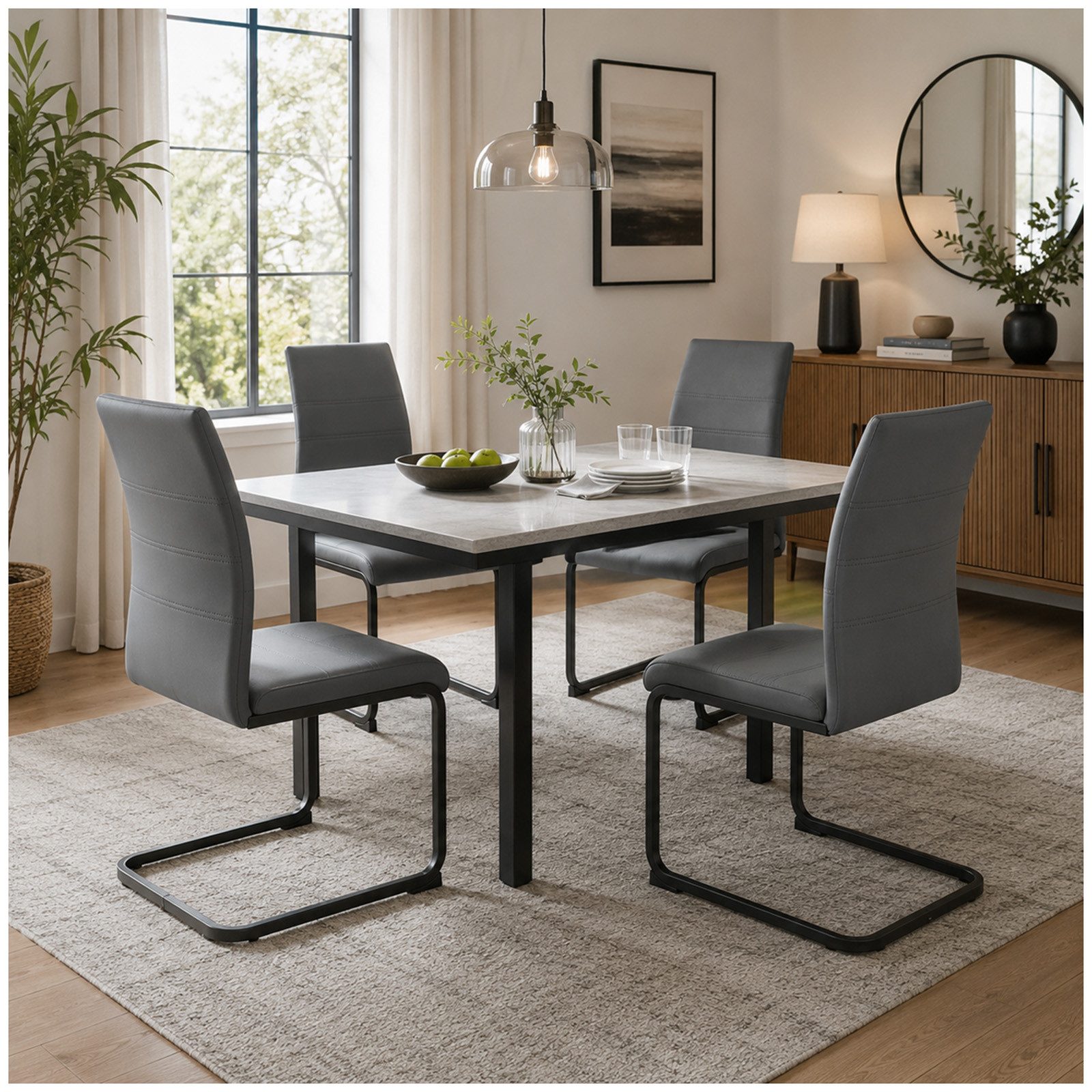 HTI-Living Freischwinger Schwingstuhl SallyP PU Grau Freischwinger Esszimmerstuhl Kunstleder, Freischwinger Esszimmerstuhl Kunstleder