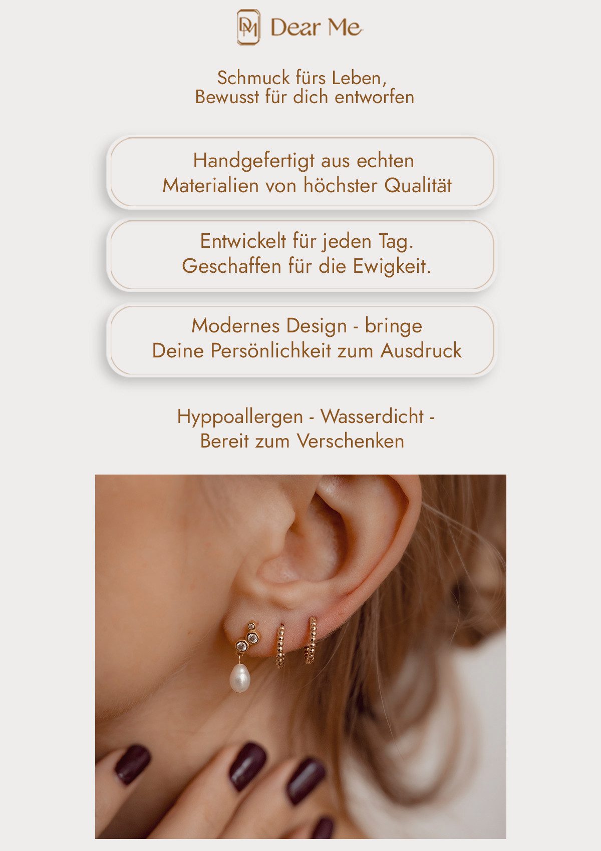 Dear Me Paar Creolen Ohrringe Gold 585 Damen Kugeln, Goldohrringe Echt Gold Massiv, Klappcreolen Glam 14 Karat Gold Erbs Design