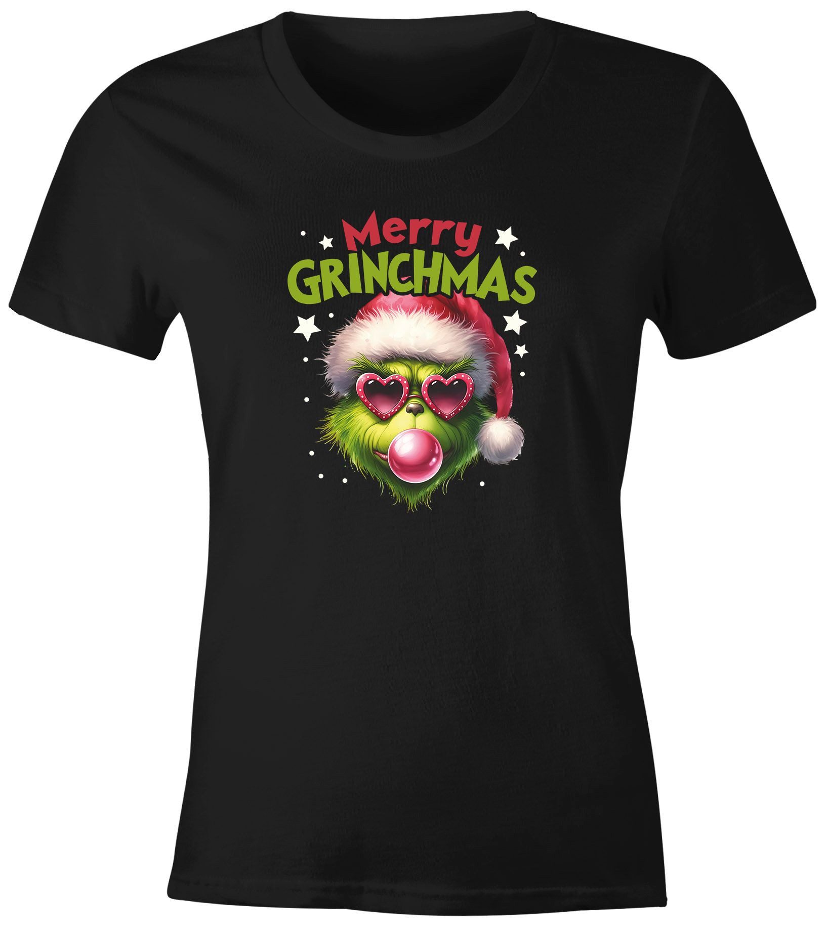 Print-Shirt Weihnachtsshirt Damen Spruch Merry Grinchmas T-Shirt Weihnachten
