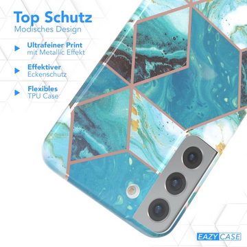 EAZY CASE Handyhülle IMD Motiv Cover für Samsung Galaxy S22 5G 6,1 Zoll, Etui Silikonhülle Dünn Design Ultra Case kratzfest Marmor Blau Grün