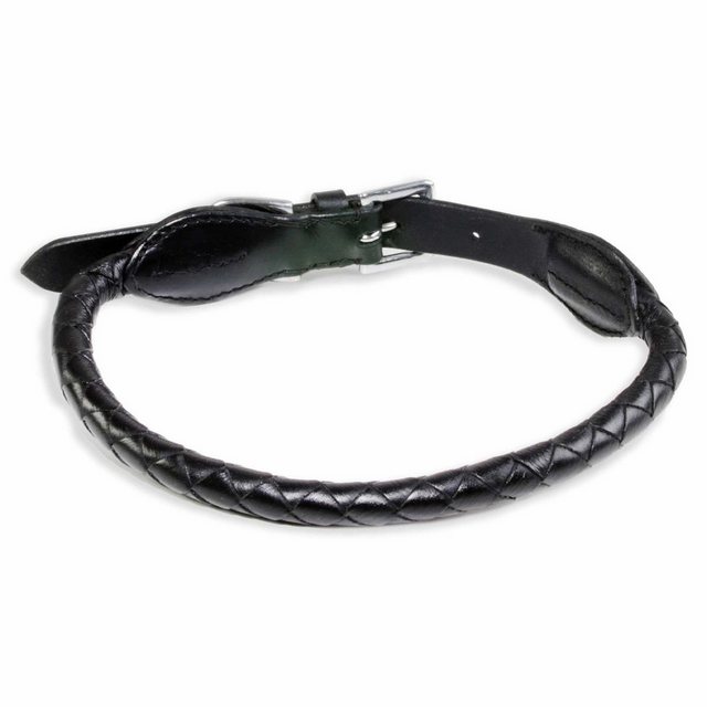 Monkimau Hunde-Halsband Hundehalsband Leder Halsband Hund schwarz rund geflochten S-XS, Leder