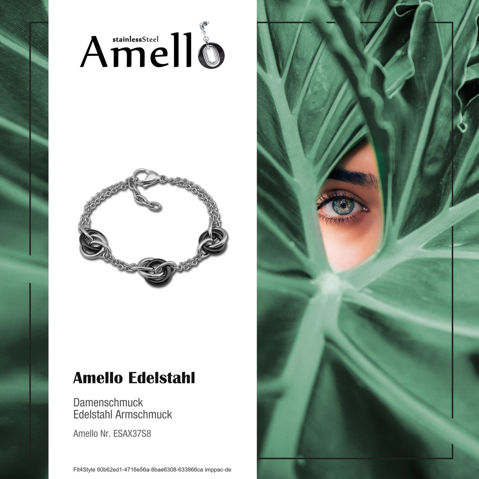 Amello Armbänder Ringe Edelstahl Steel) silber (Armband), schwarz Armband Damen Edelstahlarmband Amello (Stainless für