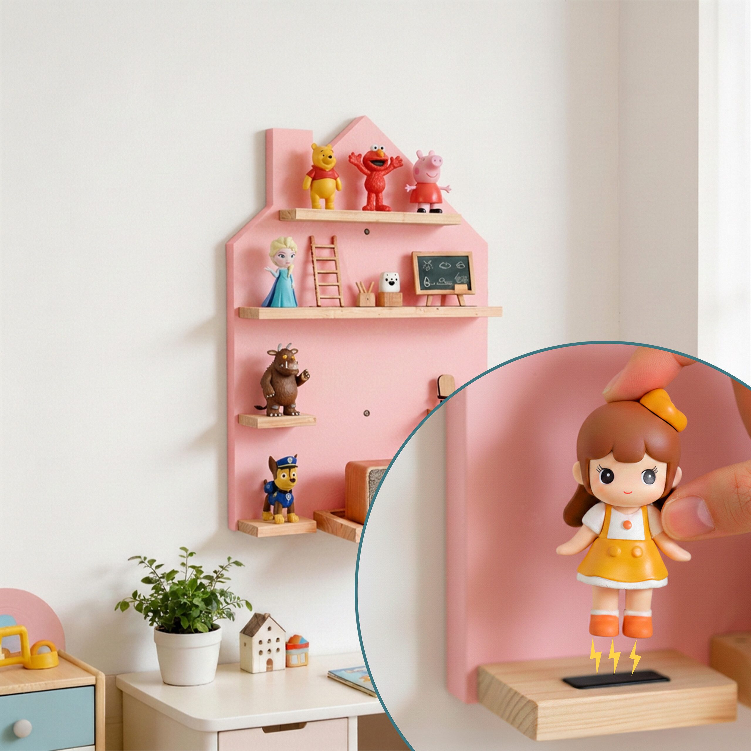 relaxdays Kinderregal Toniebox Regal Haus, 1-tlg., rosa. – Bild 3 von 5