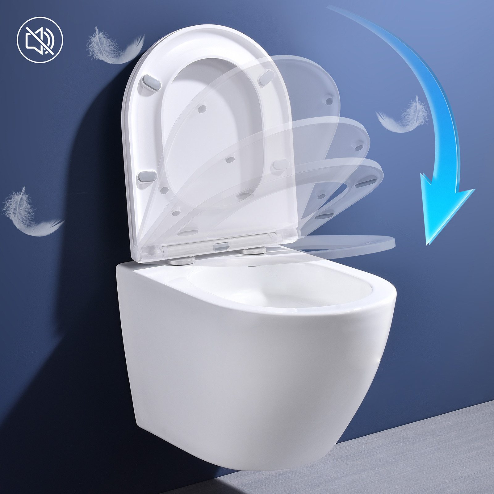Tiefspül-WC Hänge WC Spülrandlos Toilette 360° Einloch Superspin Spülung