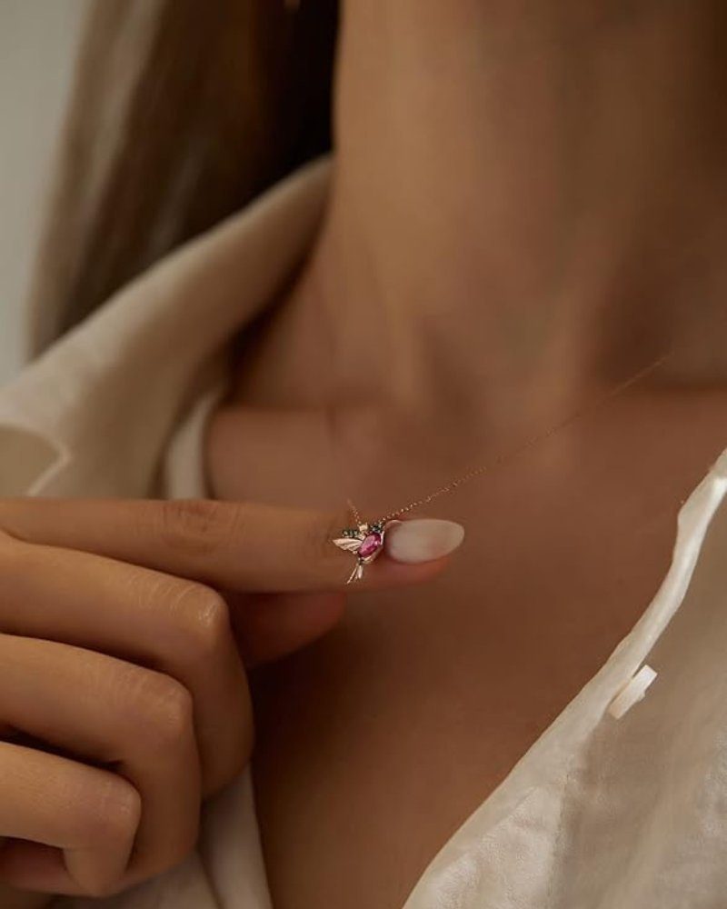 Einzelstück Kette mit Anhänger Einzelstück Kolibri Halskette, 925 Sterling Silber – Bild 2 von 5