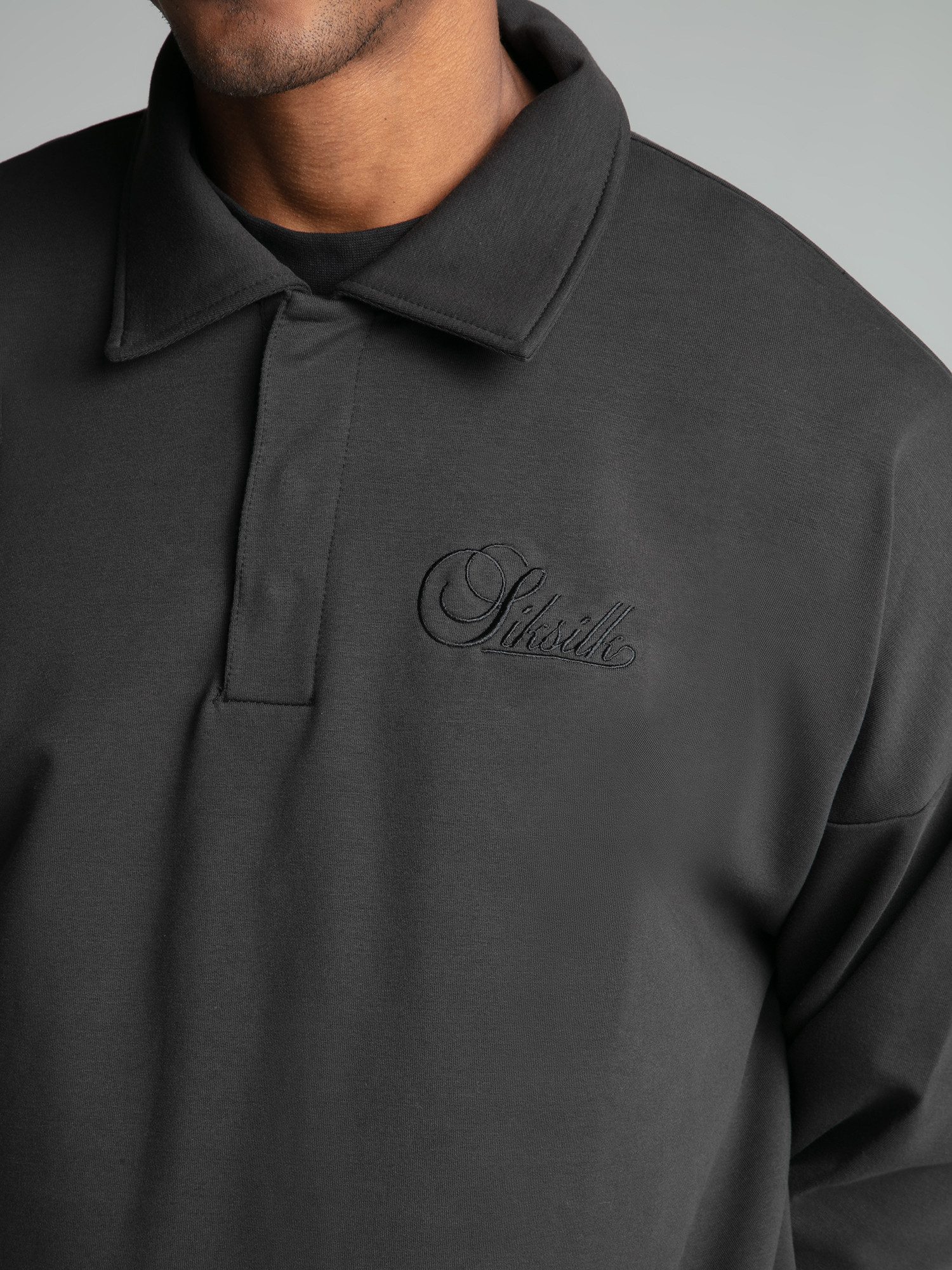 Siksilk Sweatshirt SikSilk Herren Gewaschener Schwarzer Polo Pullover