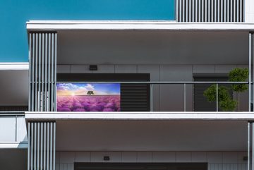MuchoWow Balkonsichtschutz Lavendel - Baum - Sonnenuntergang - Lila (1-St) Balkonbanner, Sichtschutz für den Balkon, Robustes und wetterfest