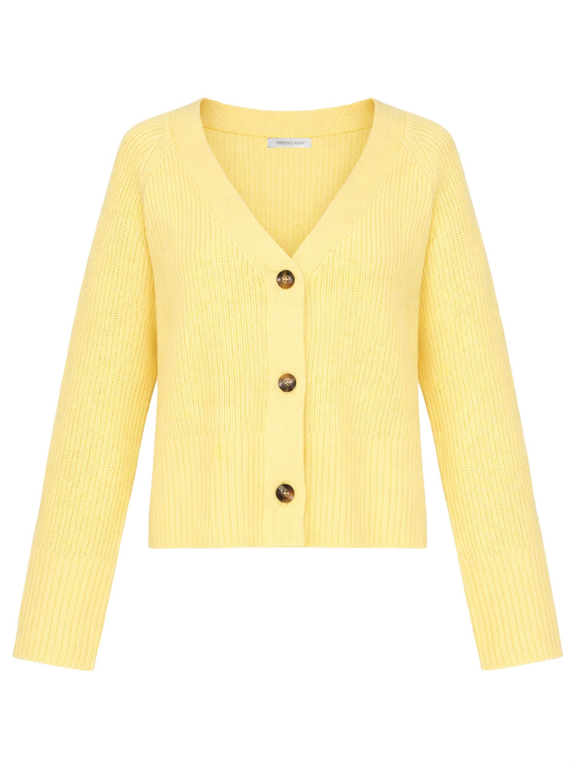 SASSYCLASSY Cardigan Gerippter Cardigan mit V-Ausschnitt für Damen Strickjacke mit markanter Knopfleiste und weiten Ärmeln – Bild 2 von 5