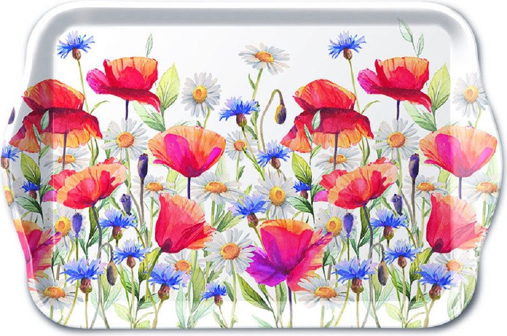 Ambiente Luxury Paper Products Tablett Dekotablett, Serviertablett, Planzen, Blumen, Tiere, Vogel, Melamine, Themes Tablett - 13x21 cm - Poppies and cornflowers - Mohnblumen, (1-tlg), Meer, Strand Sommer, Frühling, Herbst, Winter