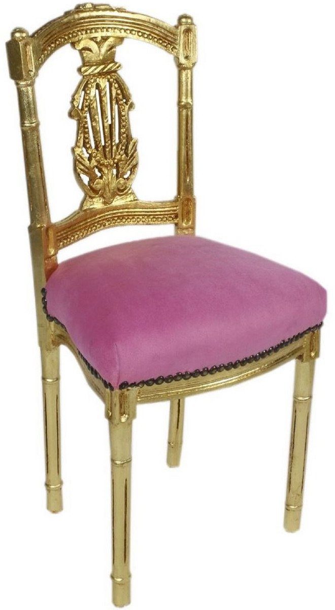 Besucherstuhl Barock Antik 85 Möbel Stuhl - Handgefertigter x 40 cm Padrino Damen H. - Stil Rosa x Gold / 35 Barock Casa Stuhl