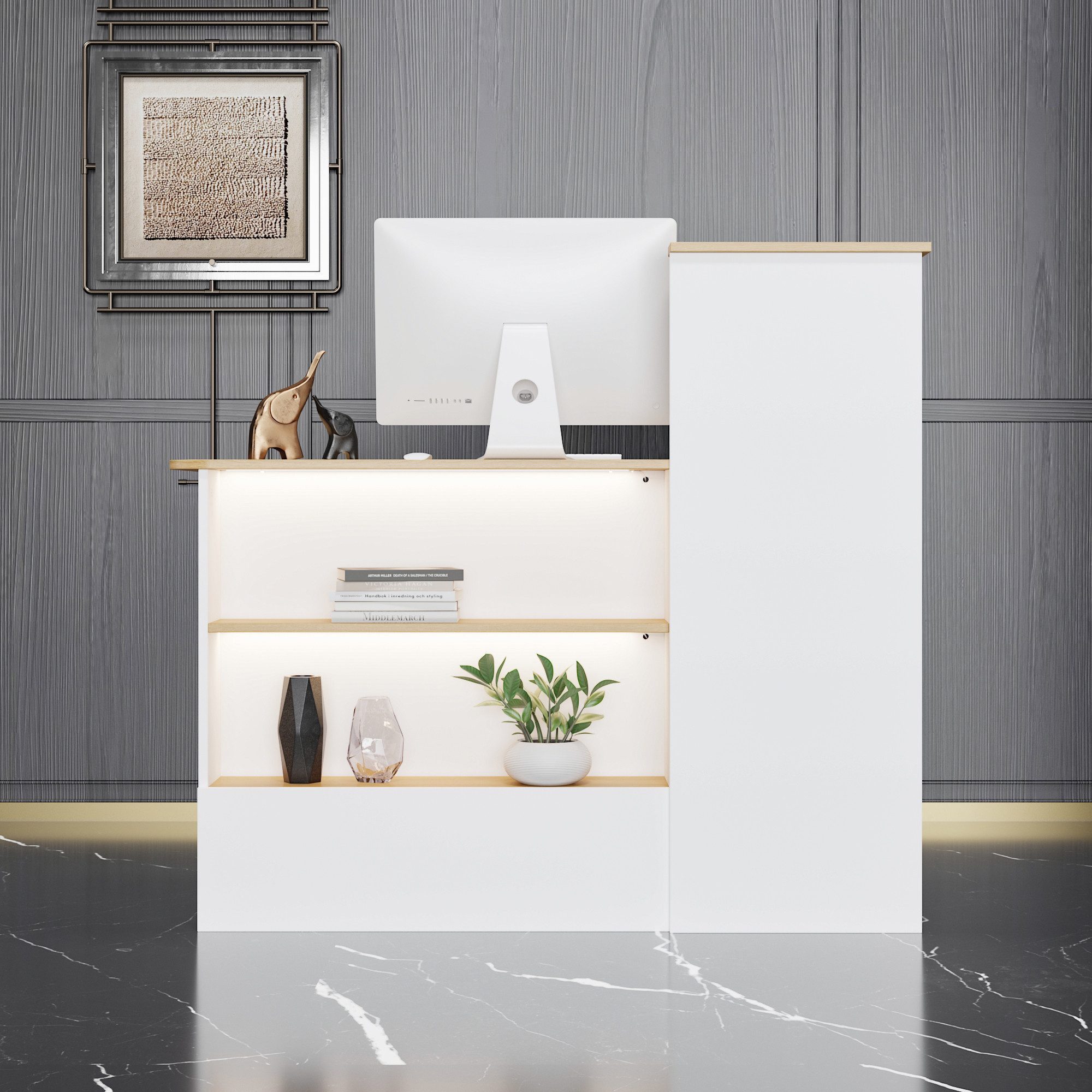 FUFU&GAGA Empfangstheke mit Abnehmbarer Ablage, Empfangstresen mit Schubladen