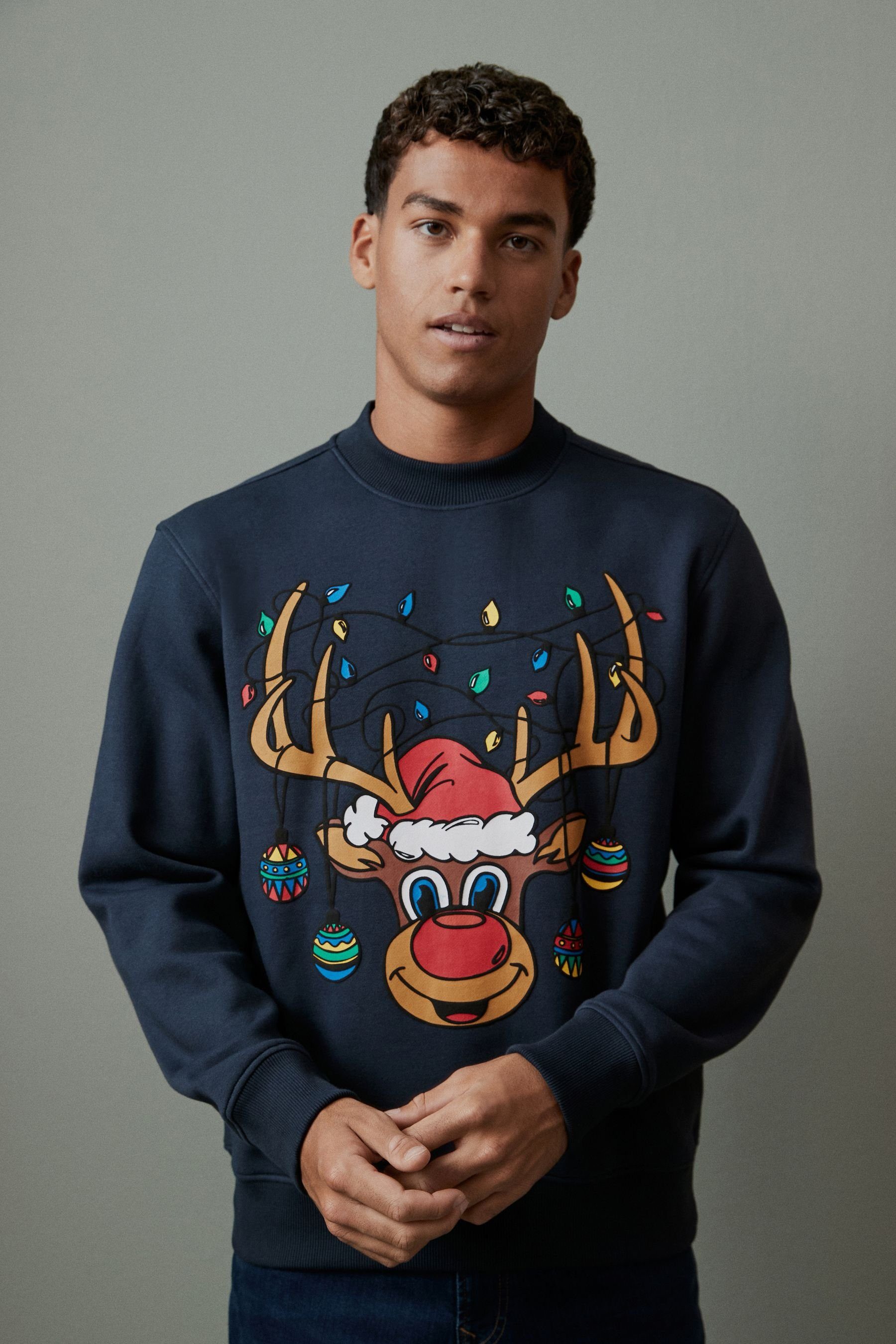 Pullover Navy (1-tlg) Sweatshirt Weihnachtsmotiv Next mit Dark Blue