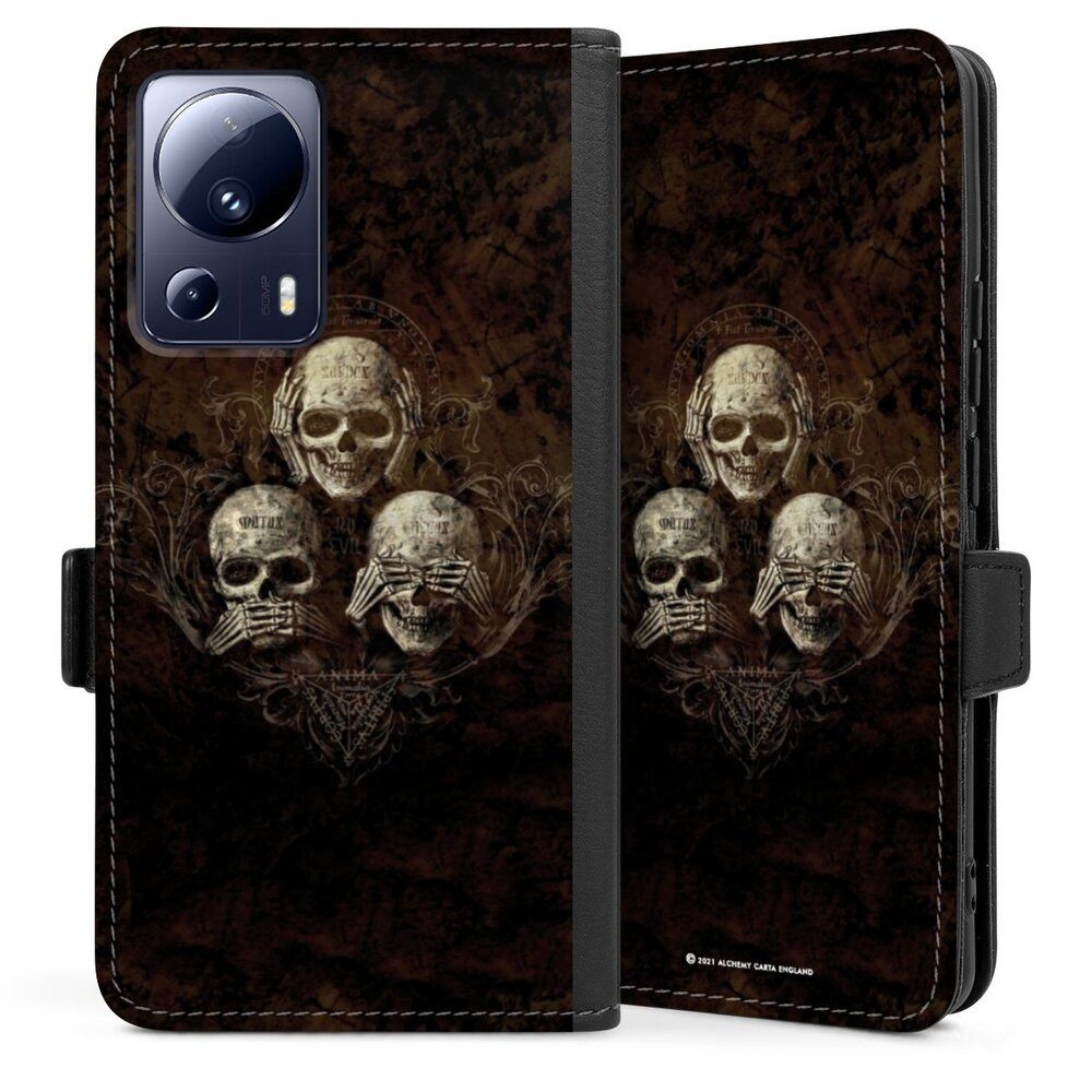 DeinDesign Handyhülle Totenköpfe Art Gothic No Evil, Xiaomi 13 Lite Hülle Handy Flip Case Wallet Cover Handytasche Leder