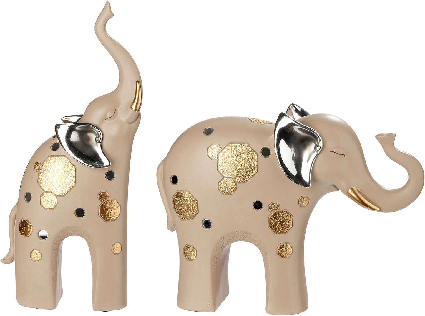 GILDE Skulptur 2tlg. Set Figur Elefant Midas creme (1 St), Tierfigur Glückssymbol Dekoelefant elegantes Design Ethno-Stil