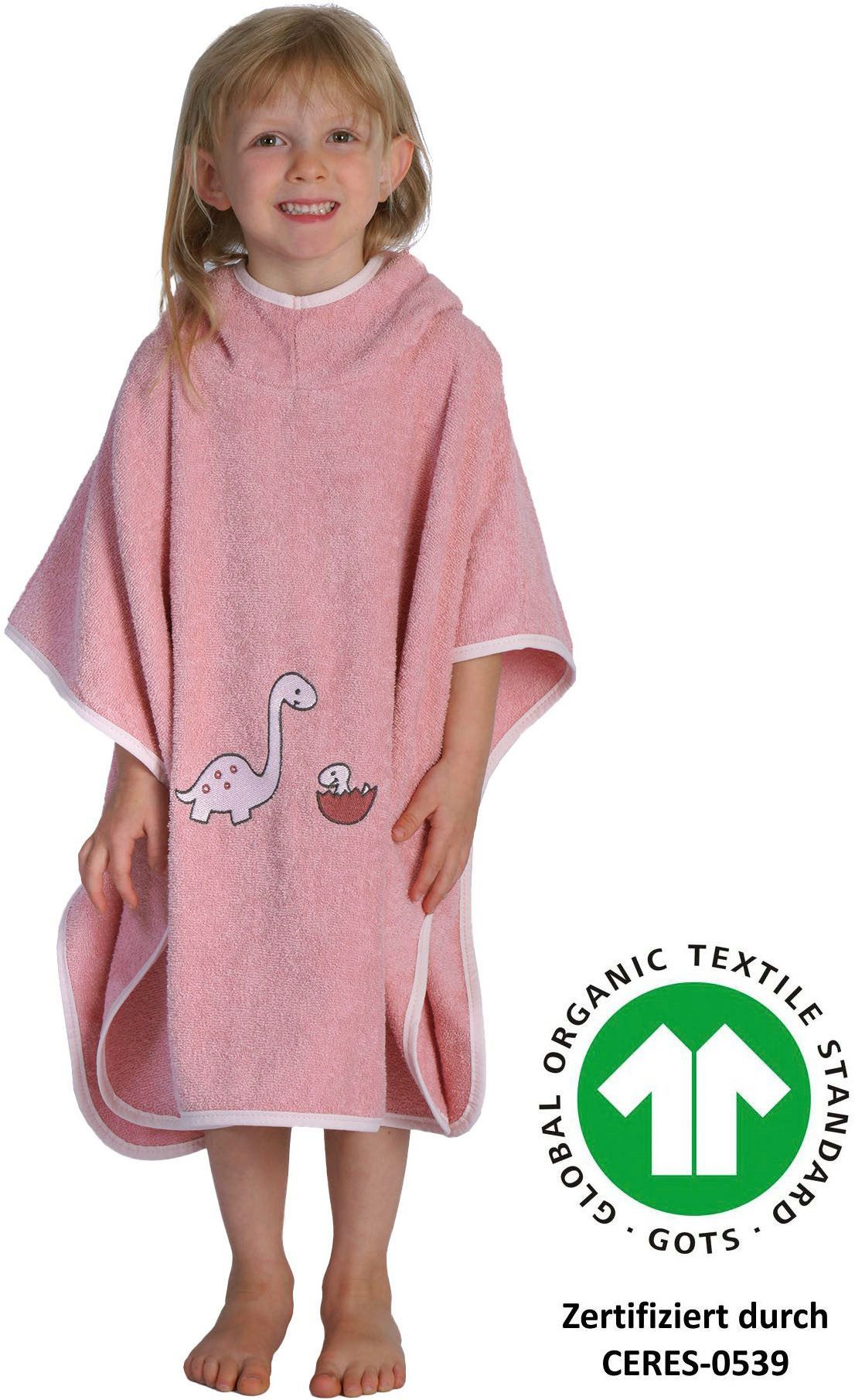 Wörner Badeponcho Dinofamilie rosa Poncho, Baumwolle, Kapuze, maschinenwaschbar, trocknergeeignet