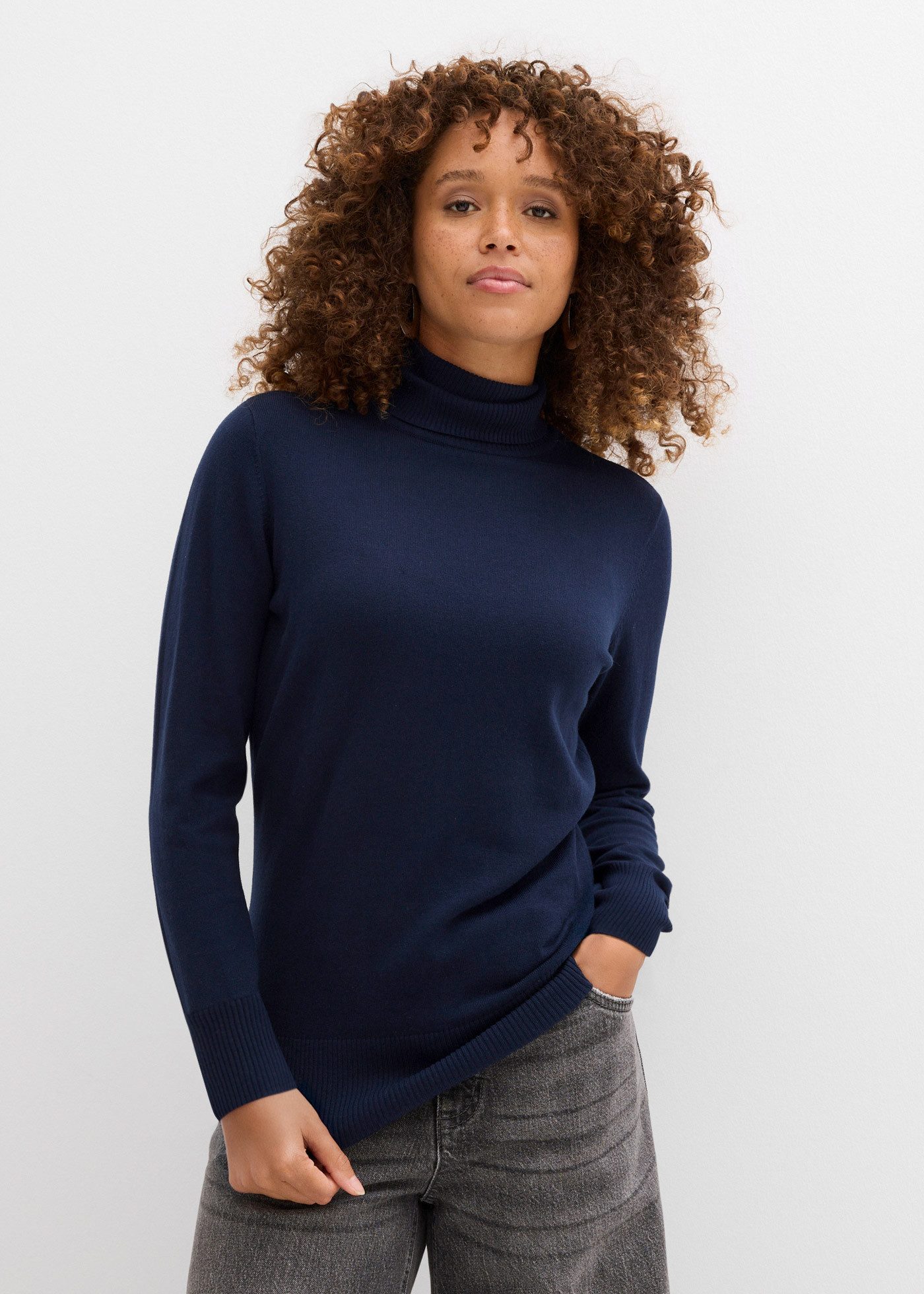 bonprix Rollkragenpullover aus Baumwollmischung, mit hohem Rollkragen, schmale Passform