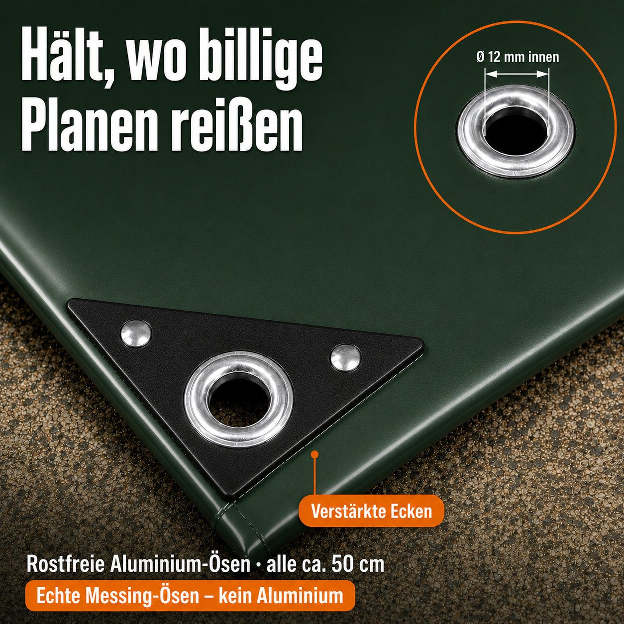 NEMAXX Schutzplane 450 g/m² PVC Abdeckplane wasserdicht reißfest UV mit Aluminium-Ösen (Massiv statt billig: trotzt Sturm, Regen und Schnee im Dauereinsatz., Verschweißter Saum, verstärkte Ecken: spannt straff und reißt nicht), 4 Farben, 15 Größen: Ihre Plane passt garantiert. Auspacken, fertig.
