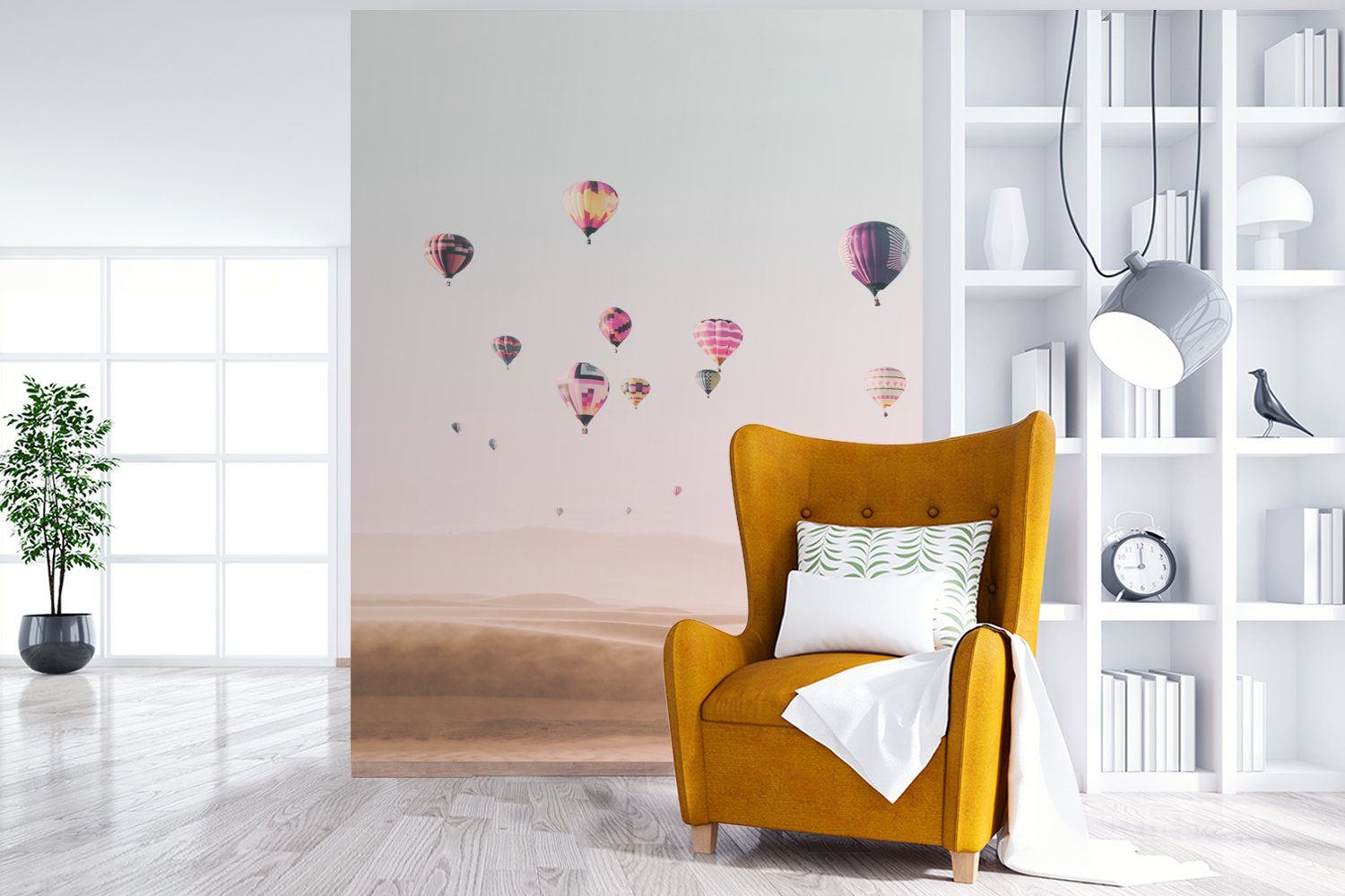 Wohnzimmer, - Heißluftballon Montagefertig (4 Vinyl Wandtapete Natur, Landschaft bedruckt, - Fototapete für Tapete MuchoWow Wüste St), Himmel Matt, - -