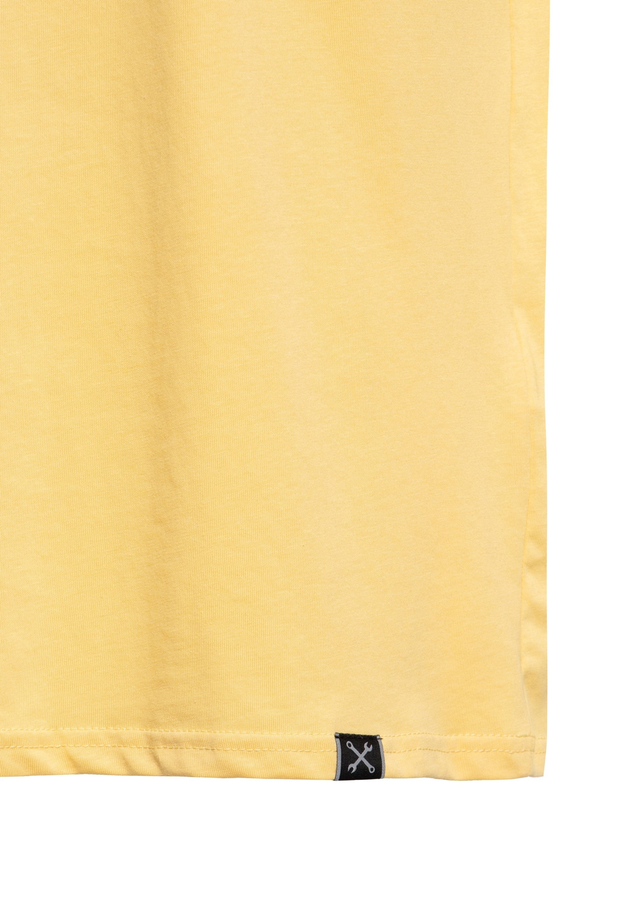 Print gelb im Design Print-Shirt (1-tlg) Retro mit "Hawaii-Tikki" KingKerosin Front Lava