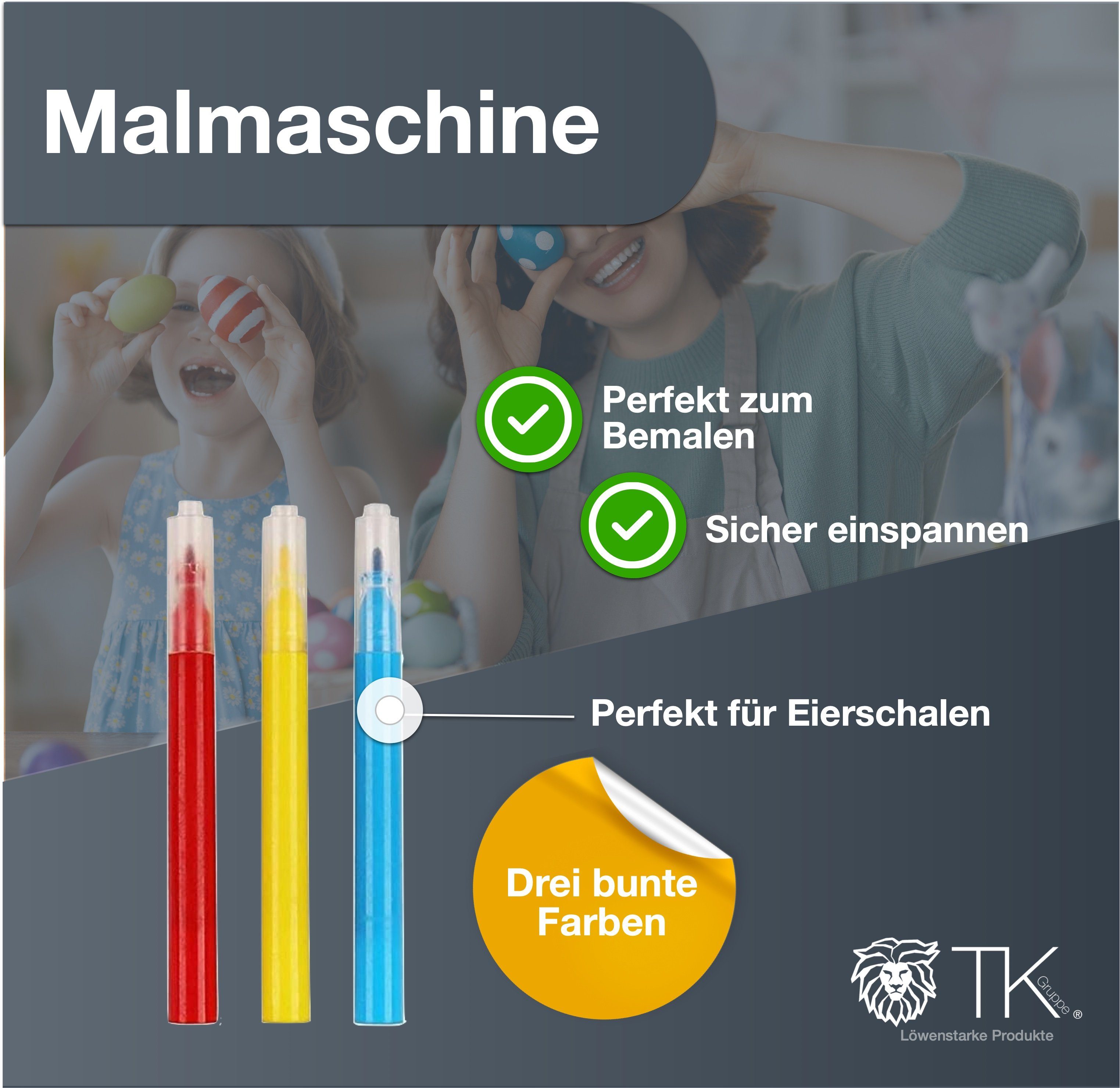 TK Gruppe Osterei 3x Eiermalmaschine Ostermalstifte und (3 St) Ostern Malstifte Schablone