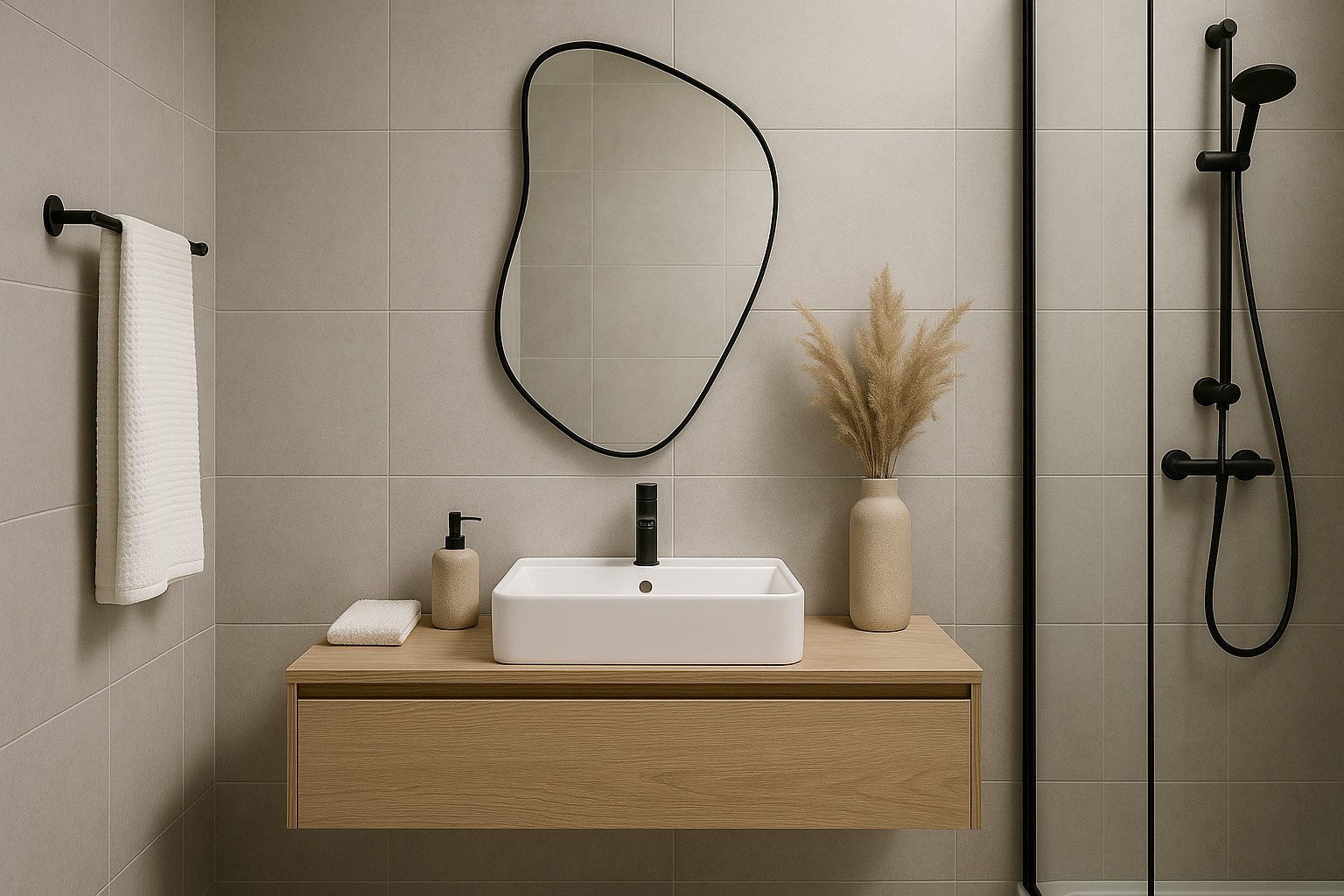 BOURGH Wandspiegel FLEUR Dekospiegel 60x40cm - moderner Spiegel, schwarzer Rahmen, mit asymmetrischer Form