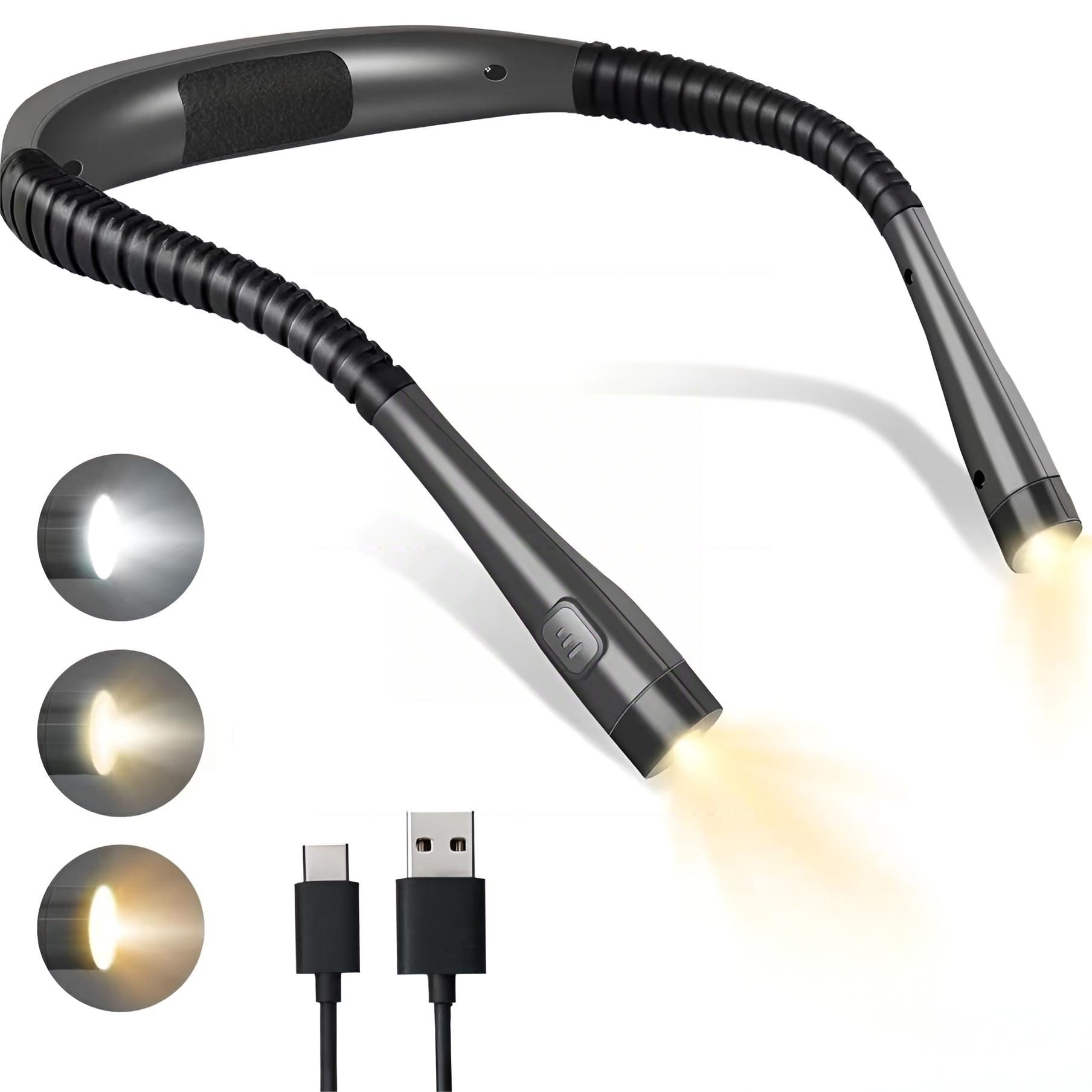 ibettertec LED Leselampe Hals Leselampe,Nackenlampe,Buchlampe,3 Farben&3 Helligkeiten, LED fest integriert, Neutralweiß, Kaltweiß, Gelbes Licht, für Lesen im Bett/Stricken/Handarbeit/Reparieren,Wiederaufladbar