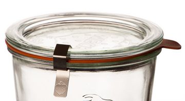 WECK Einmachglas 4x Weck Saftflaschen 500 ml mit Deckel RR 60 Ringen & Klammern, Glas, (4-tlg)