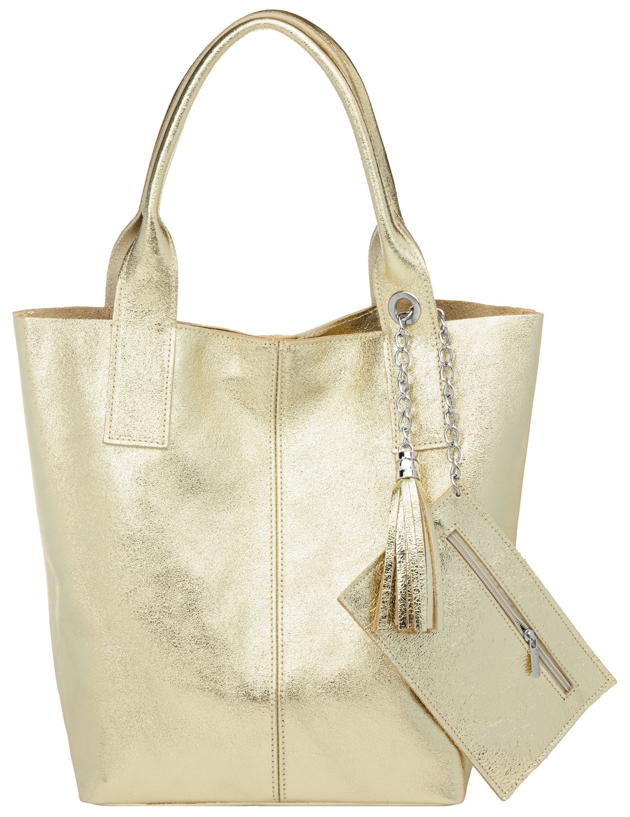 Caspar Schultertasche große Wildleder Shopper Damen Tasche - CLASSIC LINE - Modell No.828, 100% italienisches Leder - mit stylischer Metallkette & Zusatztasche