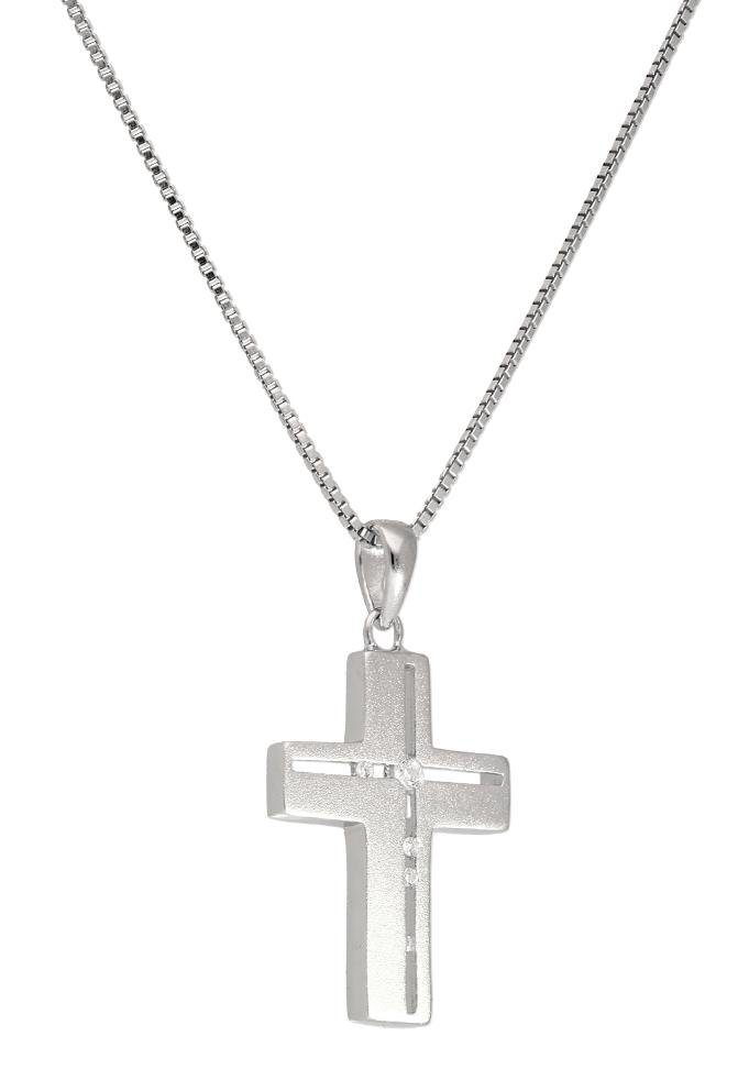 Firetti Kette mit Anhänger Schmuck Geschenk Silber 925 Halsschmuck Halskette Venezianer Kreuz, mit Zirkonia (synth)