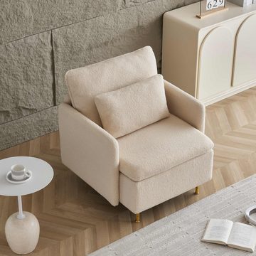 MODFU Sessel Armlehnensessel, Polstersessel (mit Stauraum und goldenen stahlbeine,mit Kissen), für Wohnzimmer