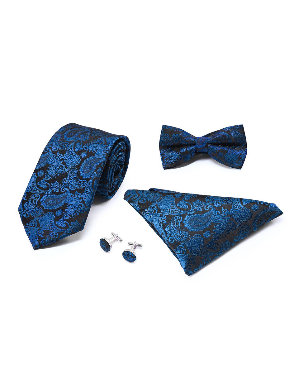 Allthemen Krawatte (Set) Herren 4-tlg Set Krawatte Fliege Einstecktuch Manschettenknöpfe