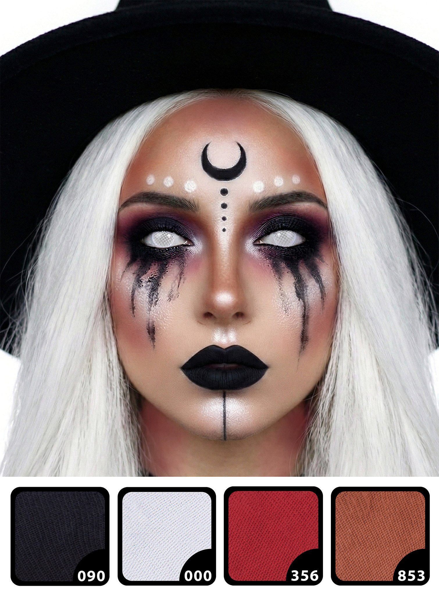 Maskworld Theaterschminke Make-up Set Dark Witch, Mondgöttin oder düstere Hexe schminken auf Wasserbasis
