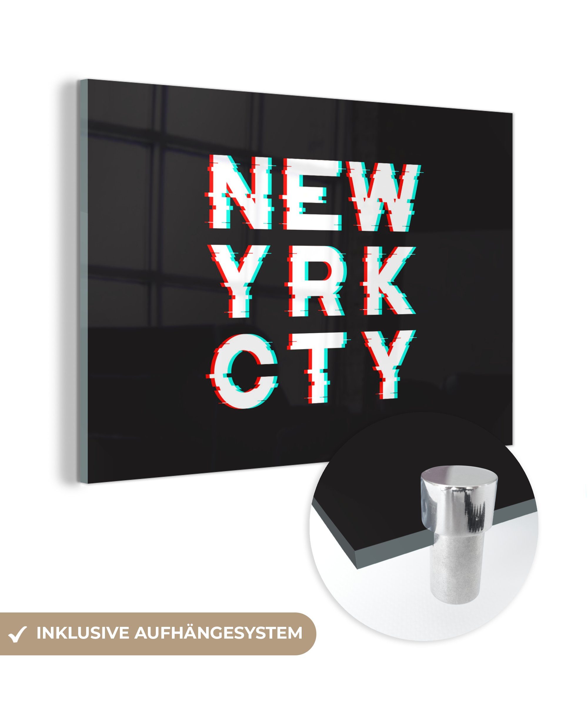 - (1 Stadt MuchoWow New York Acrylglasbild Wohnzimmer & Schlafzimmer St), Acrylglasbilder Rot, -