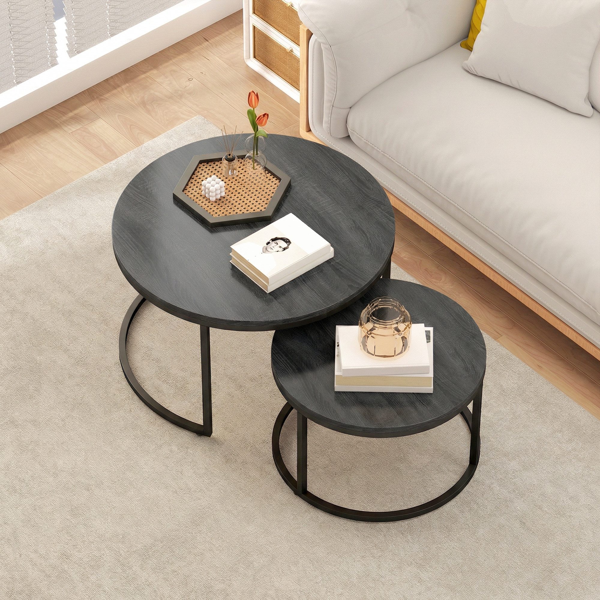 MC Star Satztisch Balkonmöbel Set 3 teilig Gartenmöbel Set (mit Tisch Kissen Stahlgestell verstellbar Fußpads grau)