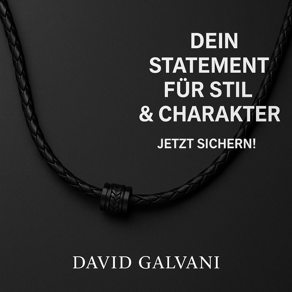 David Galvani Kette mit Anhänger Herren Lederkette Schwarz mit Edelstahl Beads, Geflochtenes Lederband, robuster Hebeldruckverschluss, Edelstahl-Beads – Bild 4 von 5