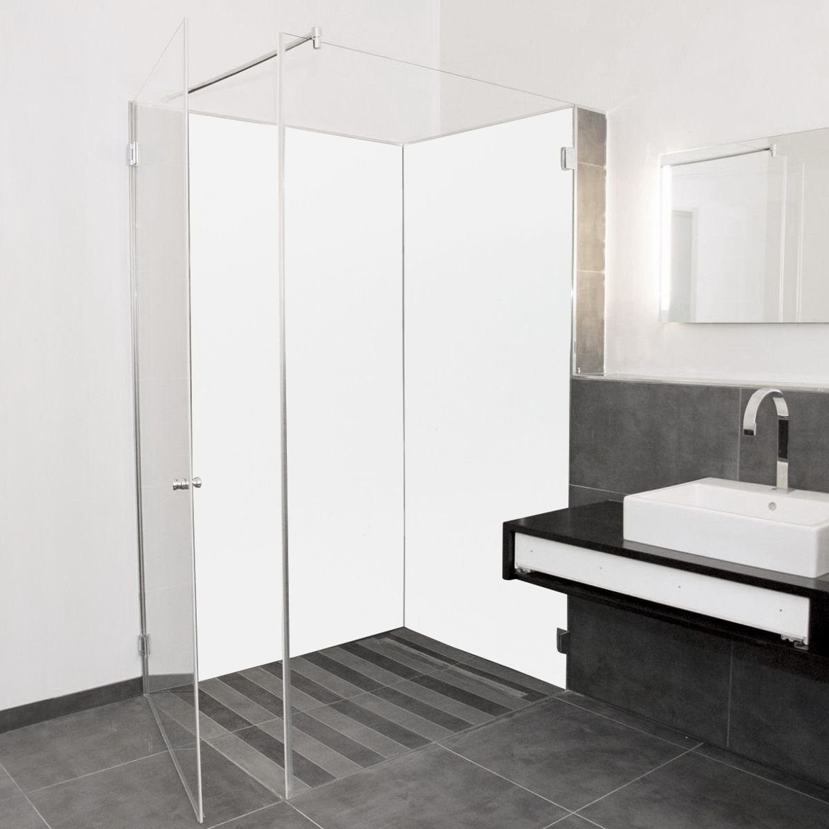 AYLO Duschrückwand, (inklusive Montagekleber, aus ABS und PMMA speziell für den Sanitärbereich hergestellt), kratzfest, farbstabil, wärmeverformbar, langlebig und formbeständig