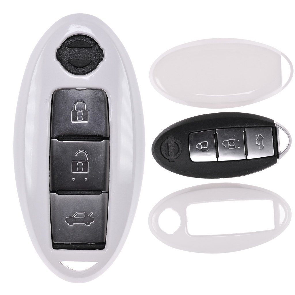 mt-key Schlüsseltasche Autoschlüssel Hardcover Schutzhülle Weiß, für Nissan Qashqai Juke Micra Pulsar X-Trail Evalia Navra KEYLESS