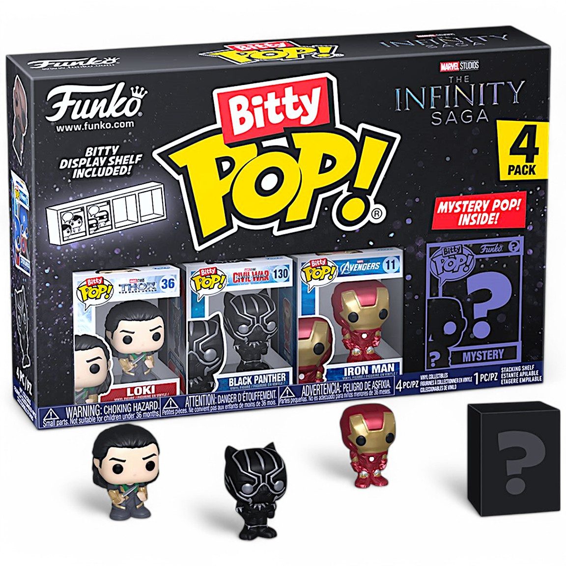MARVEL Spielfigur Loki, Black Panther, Iron Man, (4-tlg), 4er-Pack: 3 Sammelfiguren + 1 Überraschungsfigur