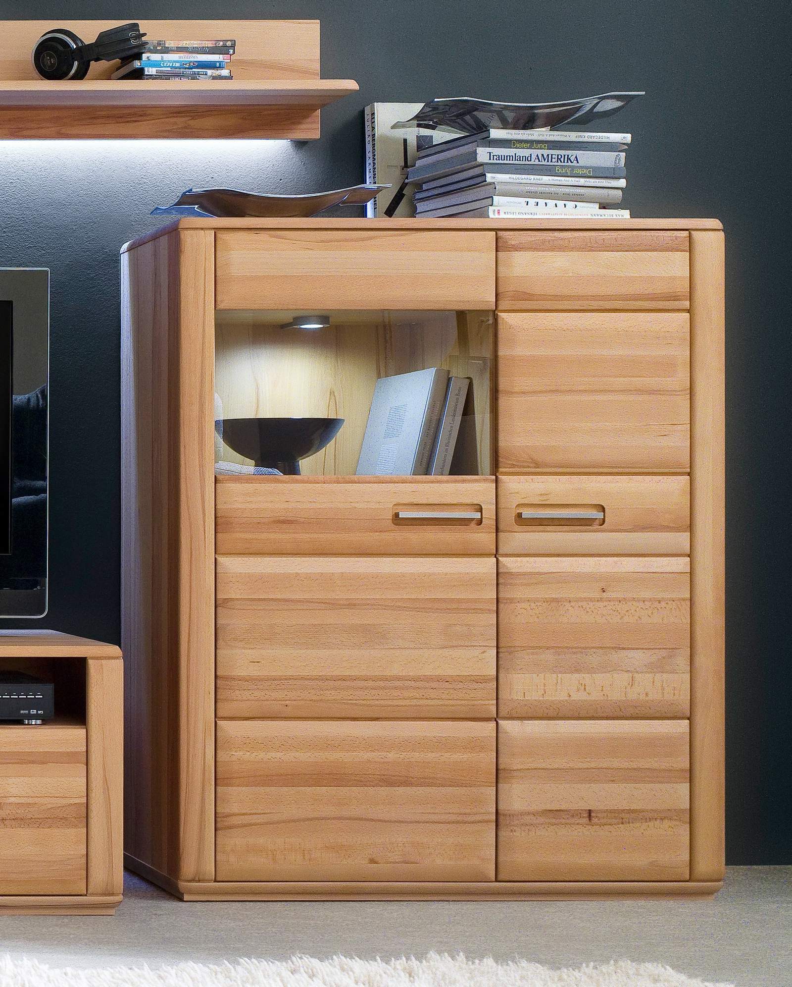 Empinio24 Highboard Sanremo, Breite 107 cm, 2-türig, Kernbuche teilmassiv