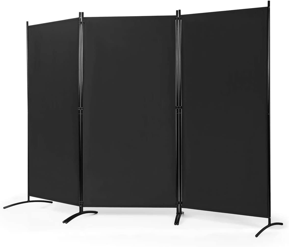 COSTWAY Paravent (3 St), mit verstellbaren Untersetzern, 260 x 183cm Schwarz